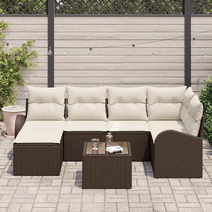 Havesofa Sæt 7 pcs Brun polyrattan