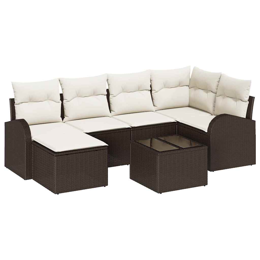 Havesofa Sæt 7 pcs Brun polyrattan