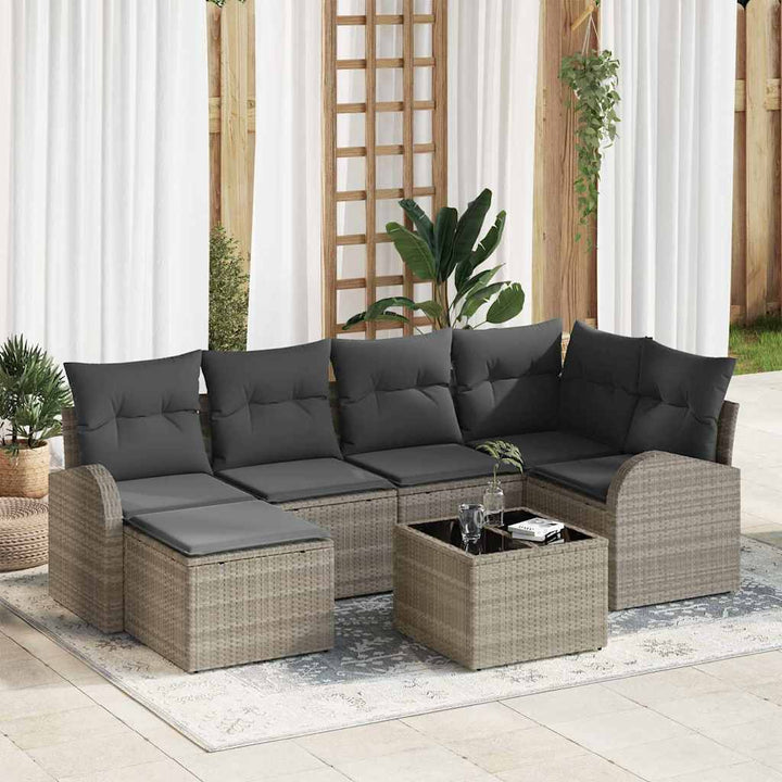 Havesofa Sæt 7 pcs Lysegrå polyrattan