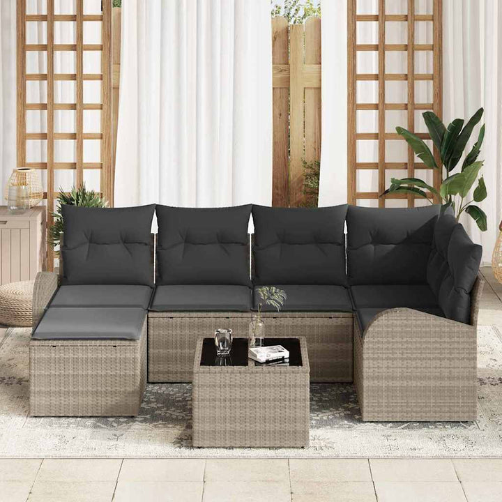 Havesofa Sæt 7 pcs Lysegrå polyrattan
