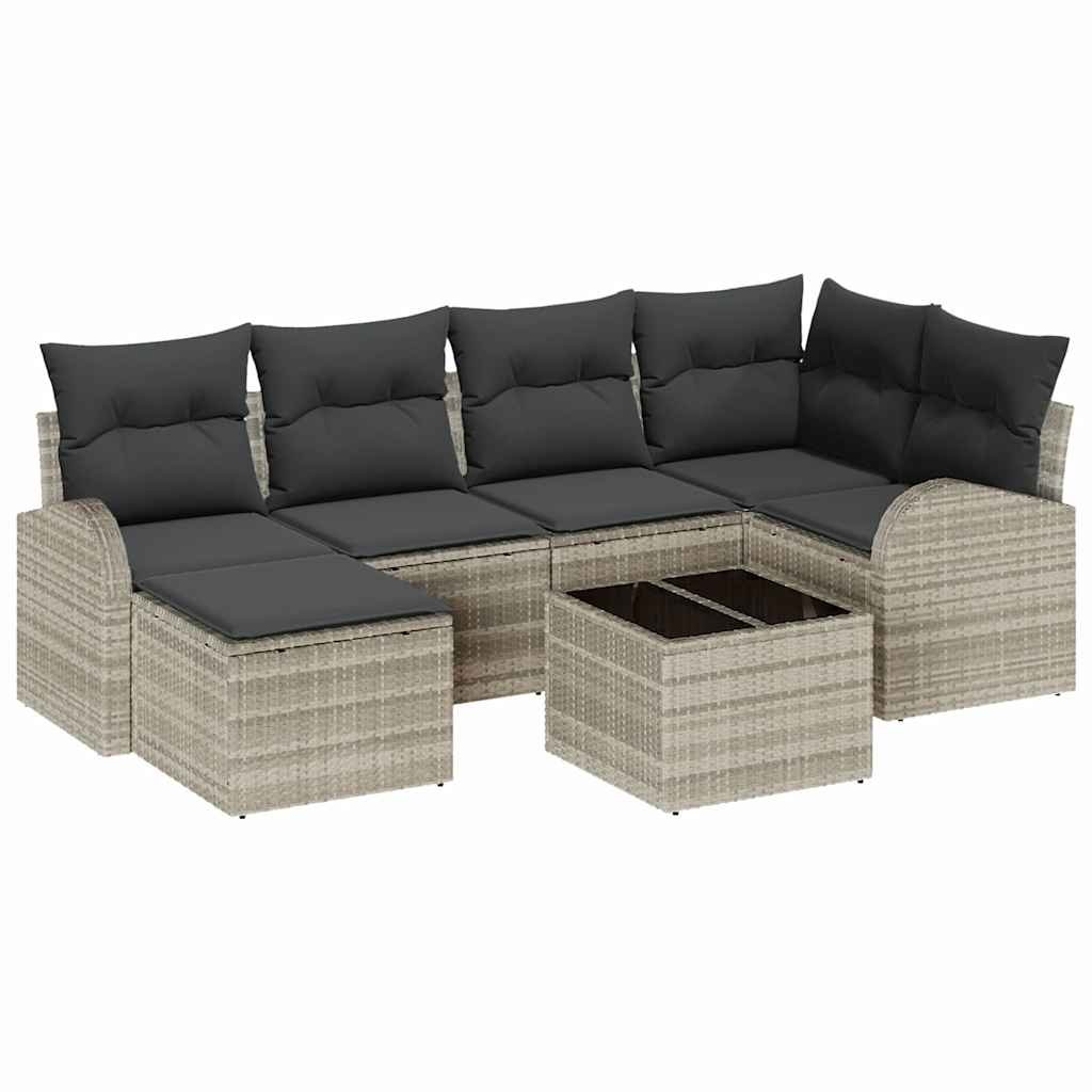 Havesofa Sæt 7 pcs Lysegrå polyrattan