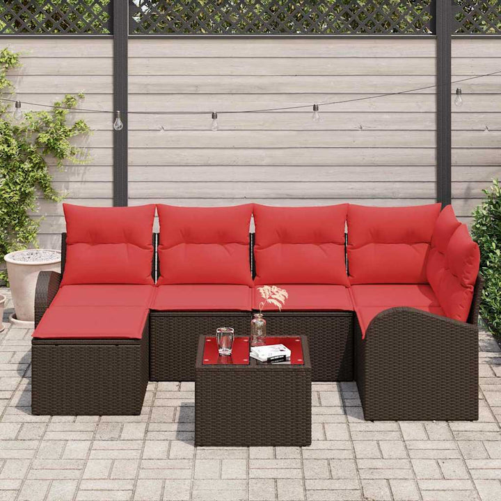 Havesofa Sæt med pude 7 pcs Brun Poly Rattan