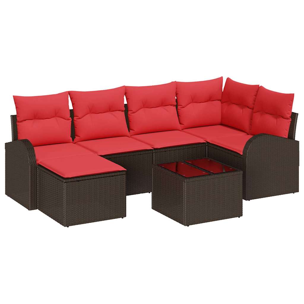 Havesofa Sæt med pude 7 pcs Brun Poly Rattan