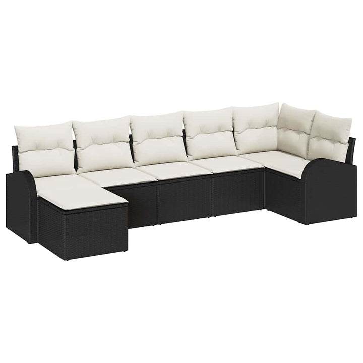 Havesofa Sæt med pude 7 pcs Sort Poly rattan