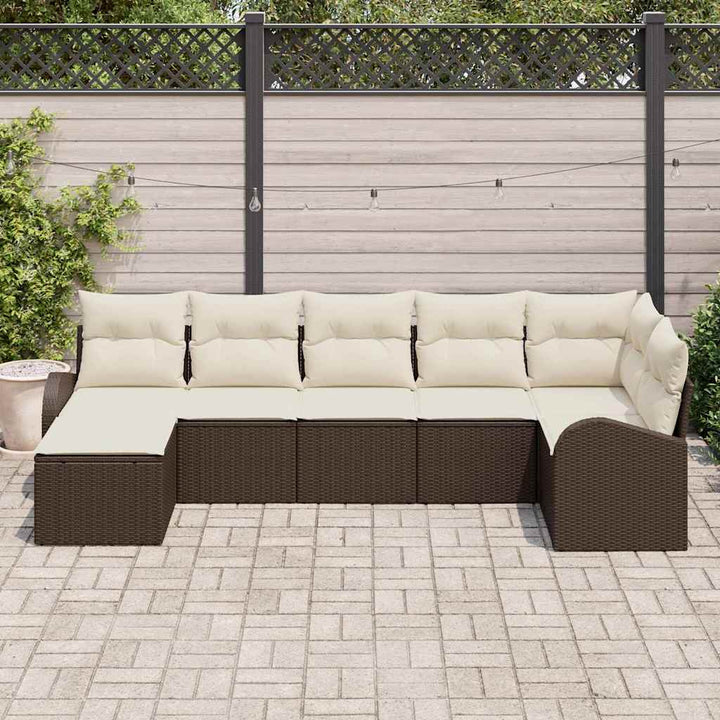 Havesofa Sæt med pude 7 pcs Brun Poly rattan