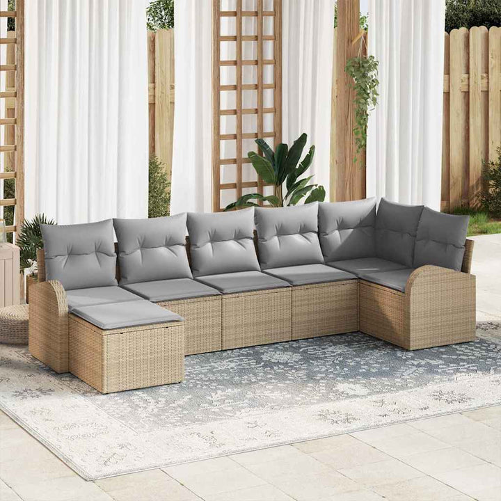 Havesofa Sæt med pude 7 pcs Beige Poly rattan