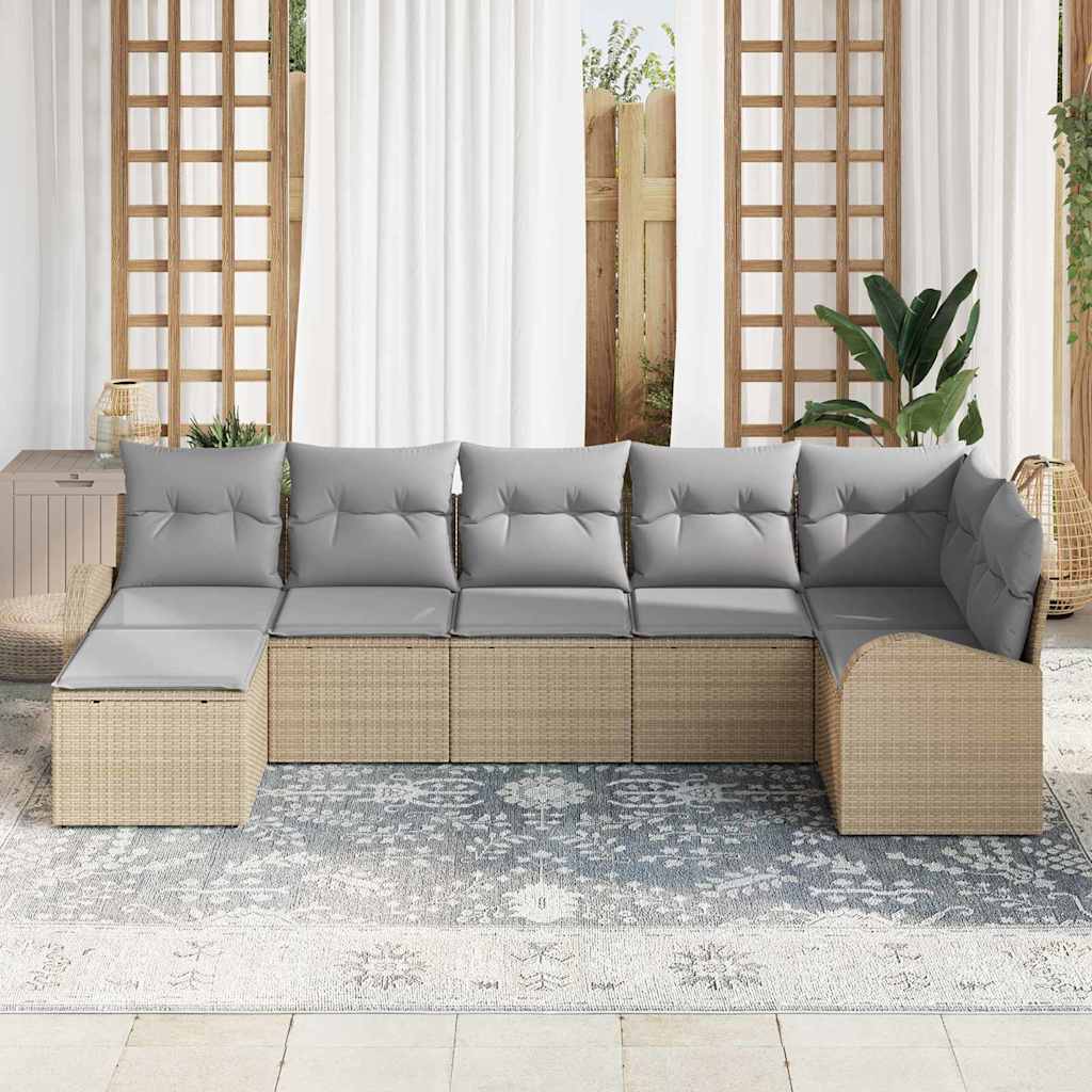 Havesofa Sæt med pude 7 pcs Beige Poly rattan
