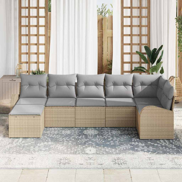 Havesofa Sæt med pude 7 pcs Beige Poly rattan