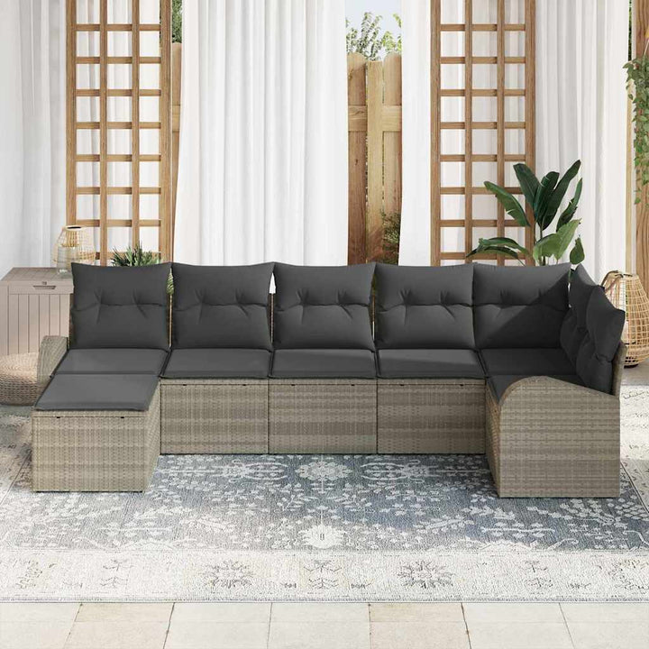 Havesofa Sæt med pude 7 pcs Lysegrå Poly Rattan