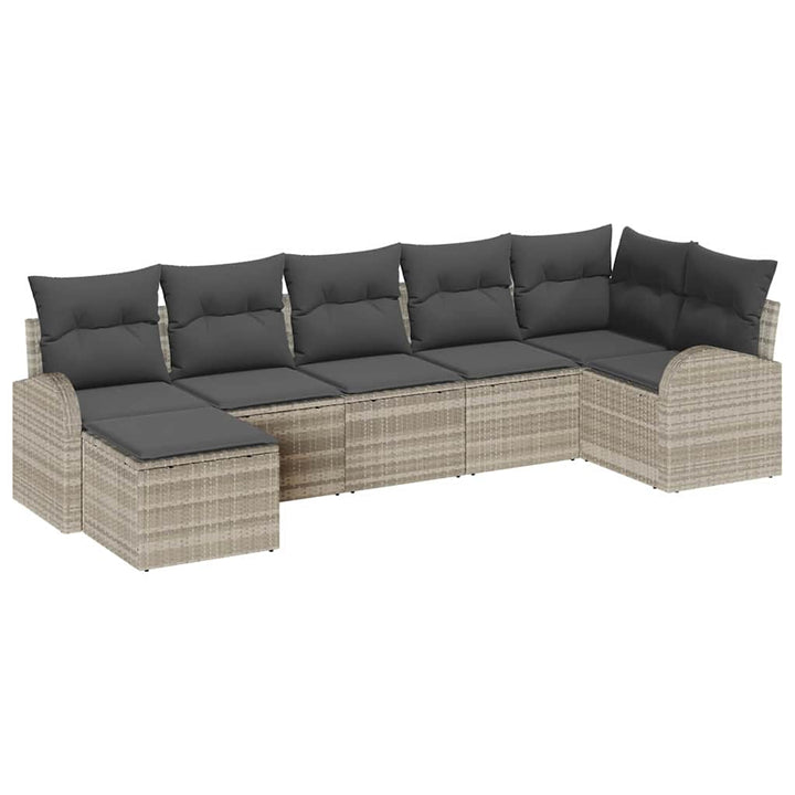 Havesofa Sæt med pude 7 pcs Lysegrå Poly Rattan
