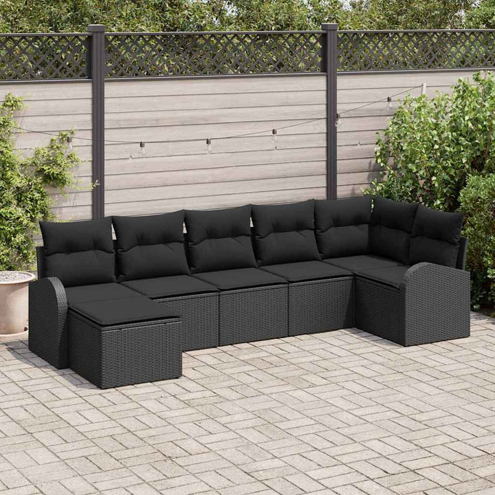 Havesofa Sæt med pude 7 pcs Sort Poly rattan