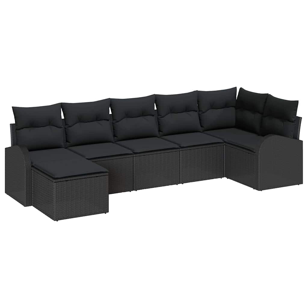 Havesofa Sæt med pude 7 pcs Sort Poly rattan