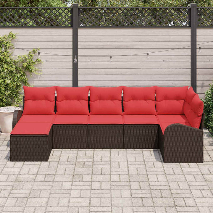 Havesofa Sæt med pude 7 pcs Brun Poly rattan