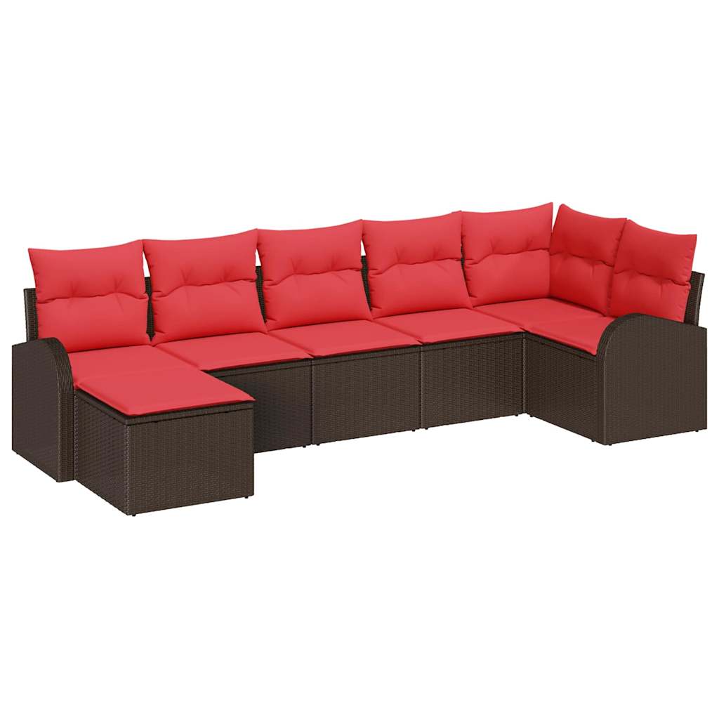 Havesofa Sæt med pude 7 pcs Brun Poly rattan