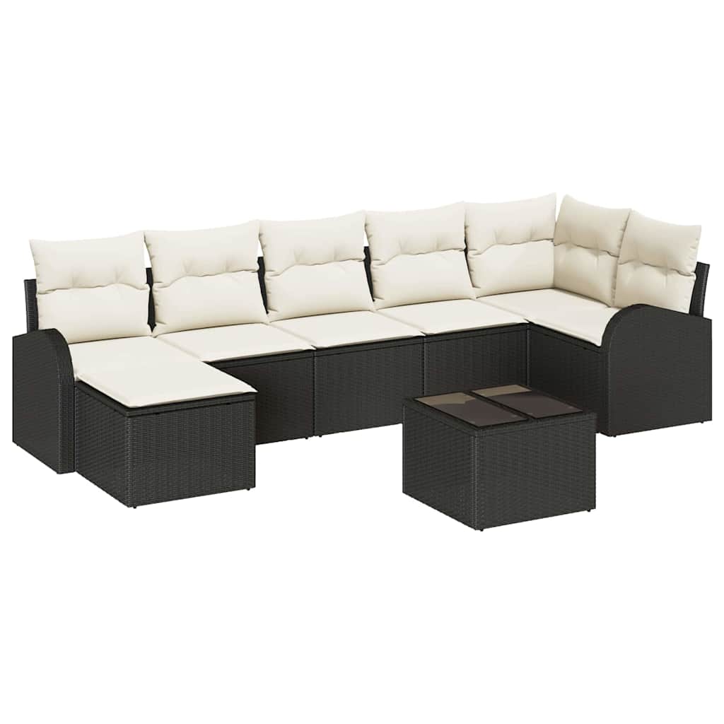 Havesofa Sæt med pude 8 pcs Sort Poly rattan