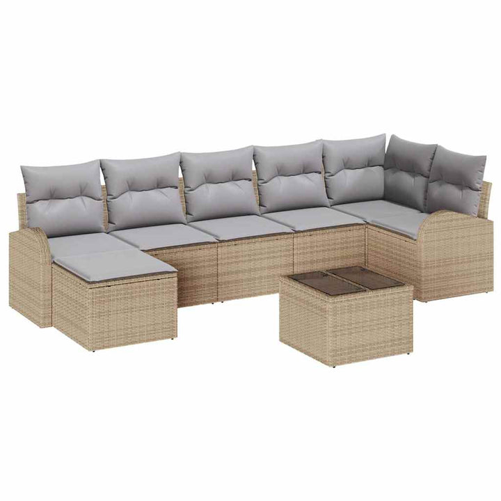 Havesofa Sæt med pude 8 pcs Beige Poly rattan
