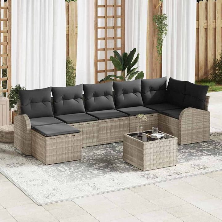 Havesofa Sæt med pude 8 pcs Lysegrå Poly rattan