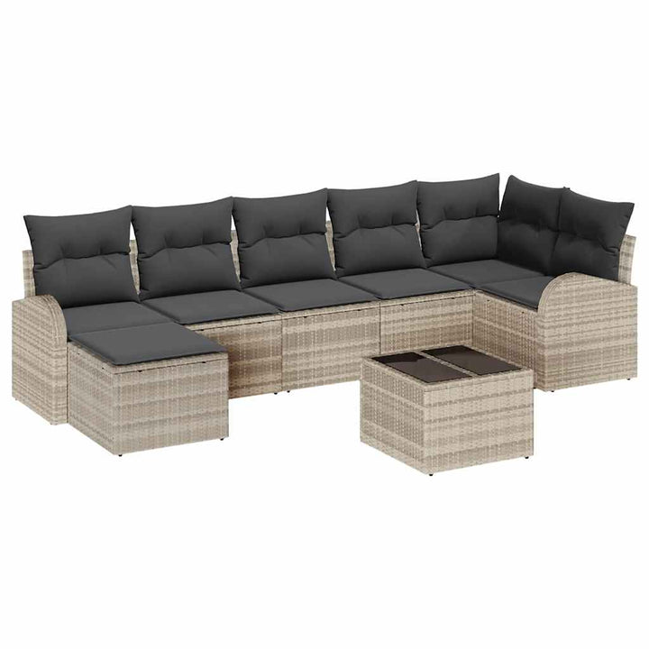 Havesofa Sæt med pude 8 pcs Lysegrå Poly rattan