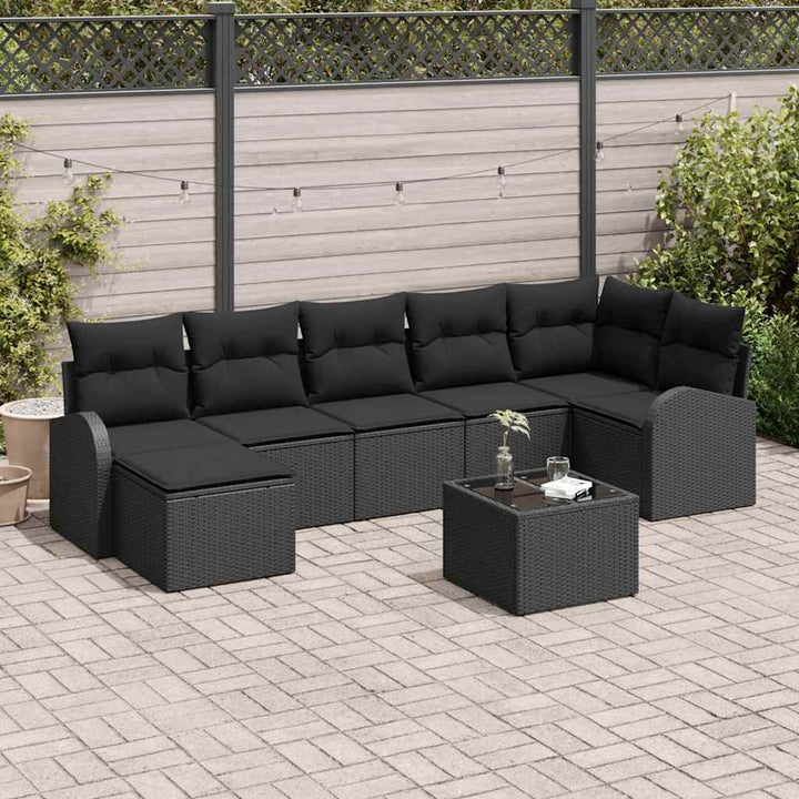 Havesofa Sæt med pude 8 pcs Sort Poly rattan