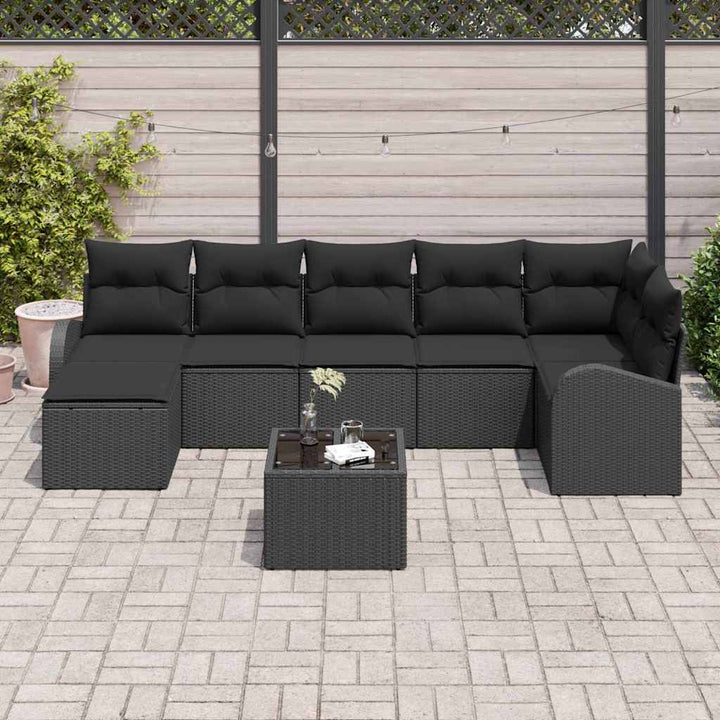 Havesofa Sæt med pude 8 pcs Sort Poly rattan