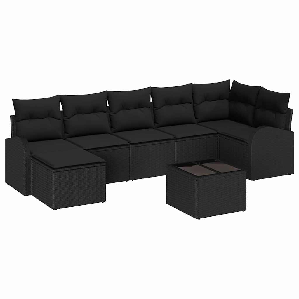 Havesofa Sæt med pude 8 pcs Sort Poly rattan