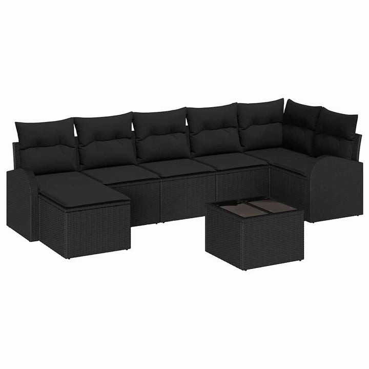 Havesofa Sæt med pude 8 pcs Sort Poly rattan