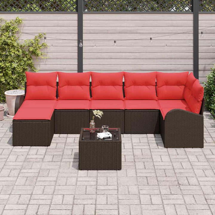 Havesofa Sæt med pude 8 pcs Brun Poly Rattan