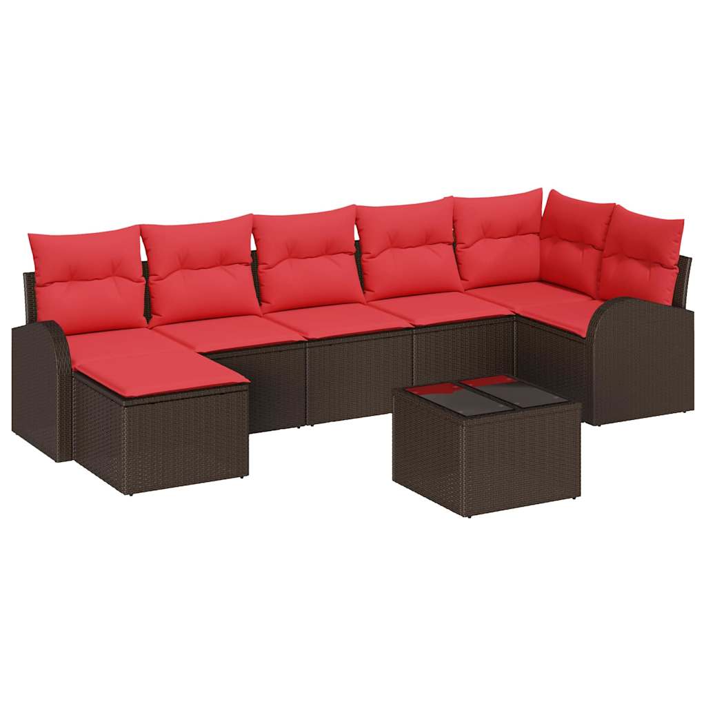 Havesofa Sæt med pude 8 pcs Brun Poly Rattan