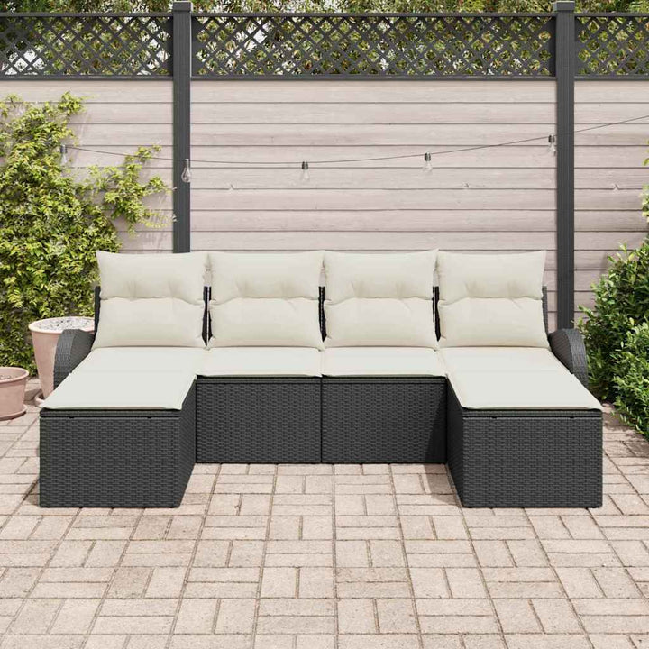 Havesofa Sæt med pude 6 pcs Sort Poly Rattan