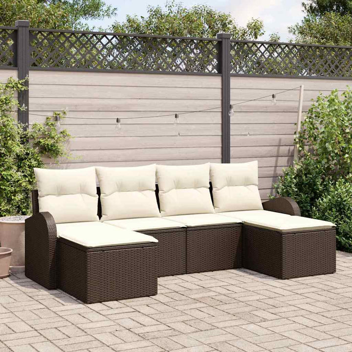 Havesofa Sæt med pude 6 pcs Brun Poly Rattan