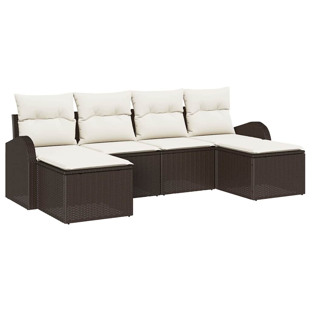Havesofa Sæt med pude 6 pcs Brun Poly Rattan