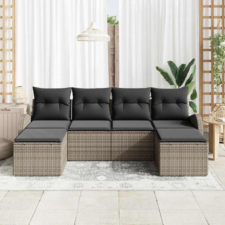 Havesofa Sæt med pude 6 pcs Grå Poly Rattan