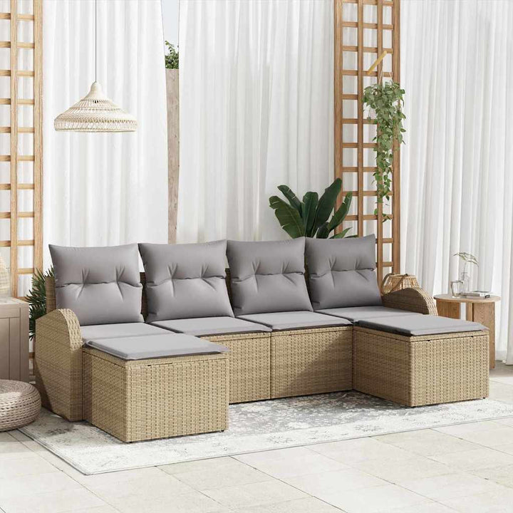 Havesofa Sæt med pude 6 pcs Beige Poly Rattan