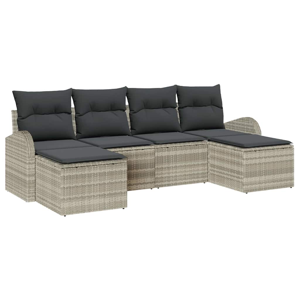 Havesofa Sæt med pude 6 pcs Lysegrå Poly Rattan