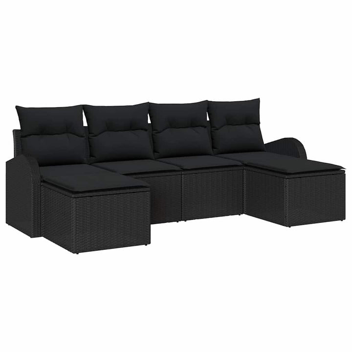 Havesofa Sæt med pude 6 pcs Sort Poly Rattan