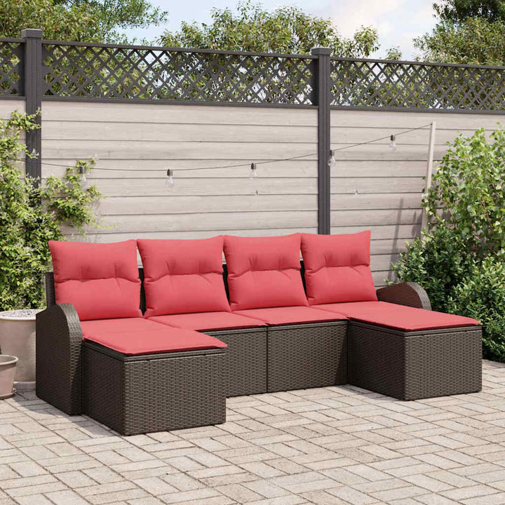 Havesofa Sæt med pude 6 pcs Brun Poly Rattan
