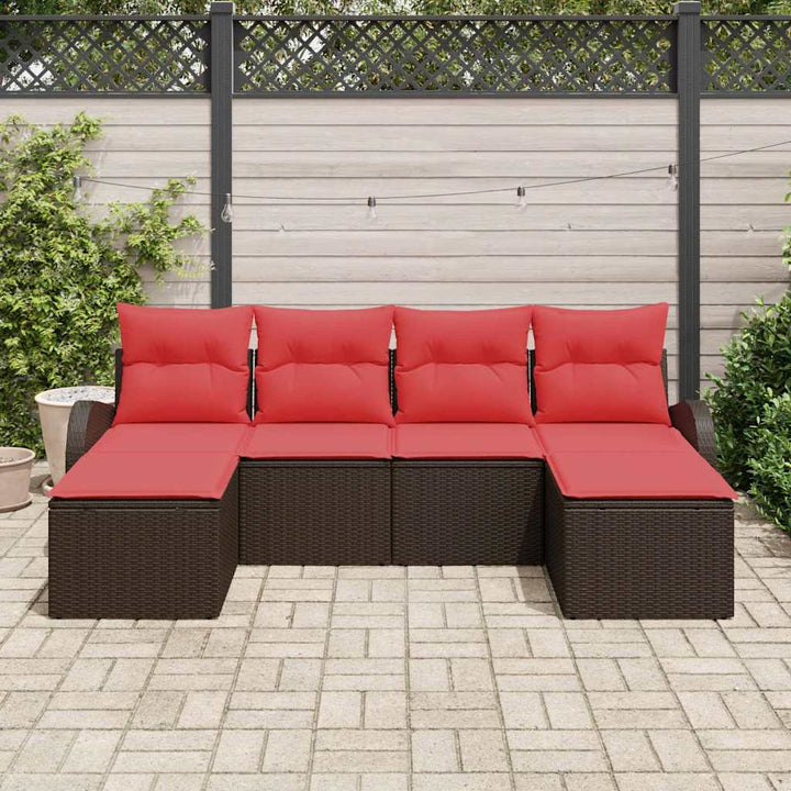 Havesofa Sæt med pude 6 pcs Brun Poly Rattan