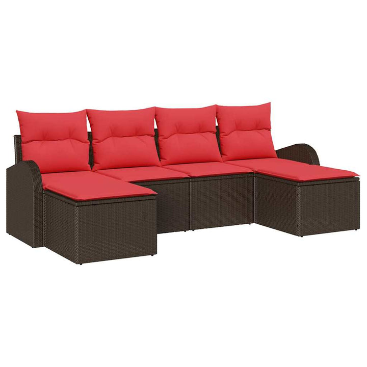 Havesofa Sæt med pude 6 pcs Brun Poly Rattan