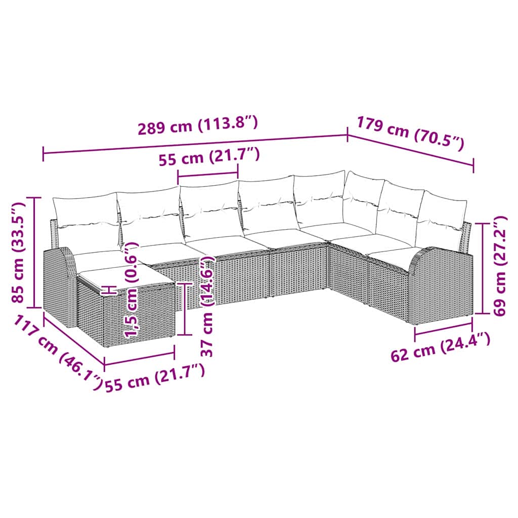 Havesofa Sæt 8 stk. Sort [Syntetisk]: Poly Rattan