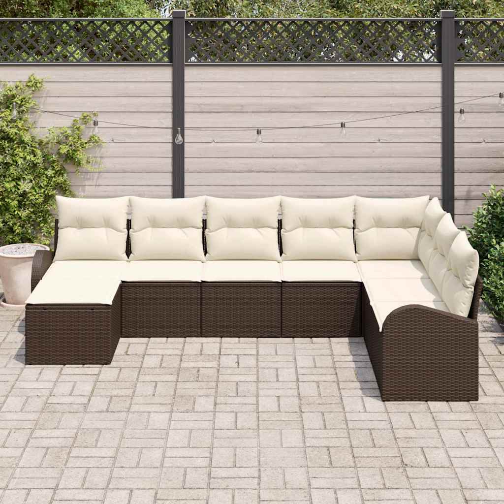 Havesofa Sæt med pude 8 pcs Brun Poly rattan