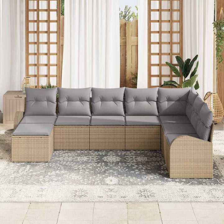 Havesofa Sæt med pude 8 pcs Beige Poly rattan