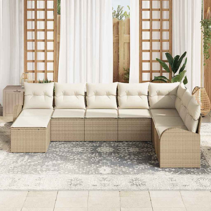 Havesofa Sæt med pude 8 pcs Beige Poly Rattan