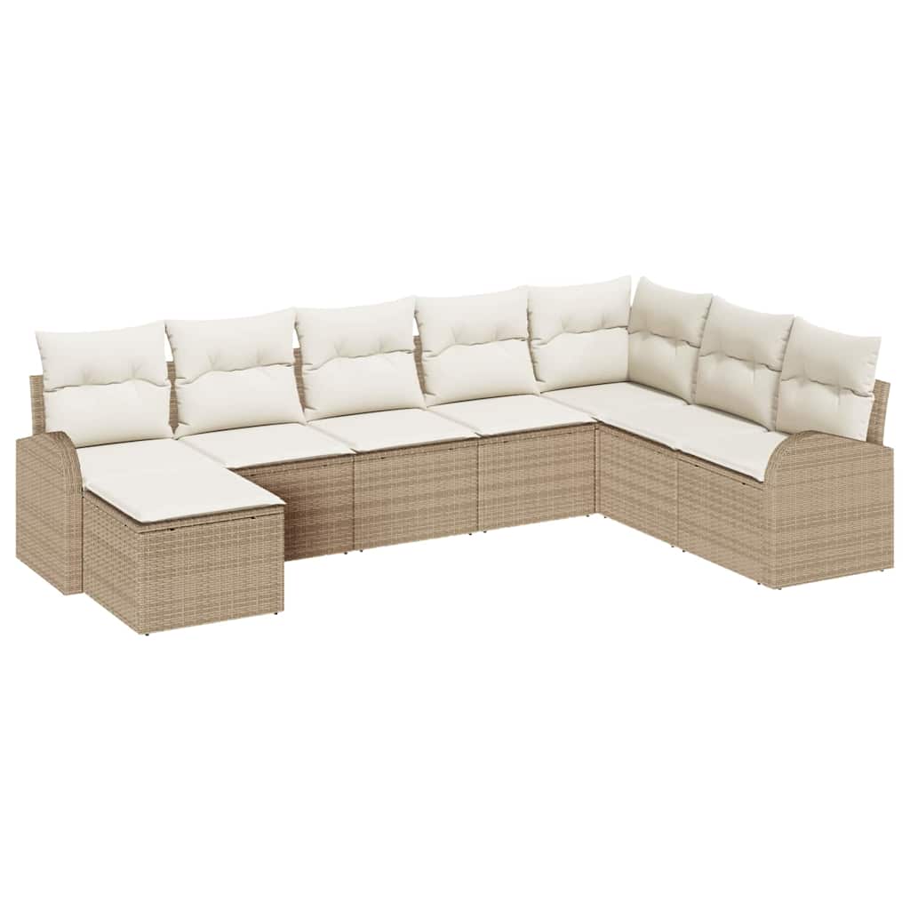 Havesofa Sæt med pude 8 pcs Beige Poly Rattan