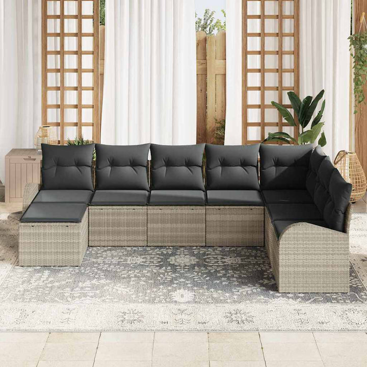 Havesofa Sæt med pude 8 pcs Lysegrå Poly rattan