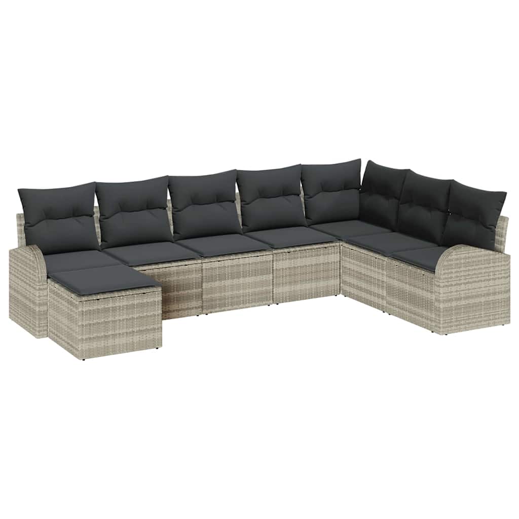 Havesofa Sæt med pude 8 pcs Lysegrå Poly rattan