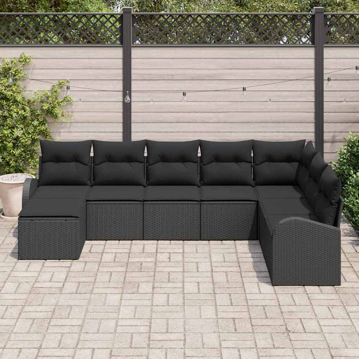 Havesofa Sæt med pude 8 pcs Sort Poly Rattan