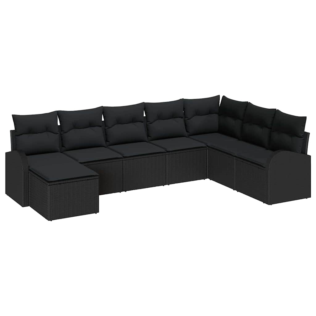 Havesofa Sæt med pude 8 pcs Sort Poly Rattan