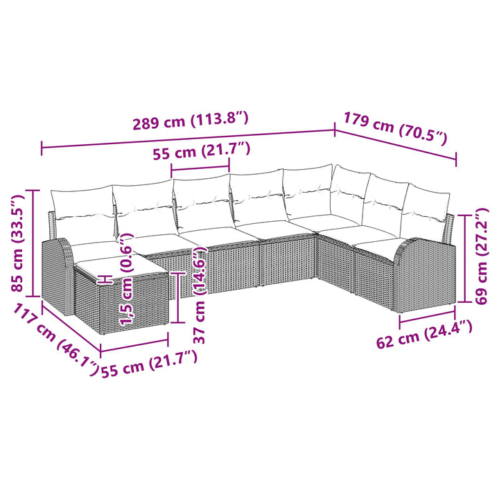 Havesofa Sæt 8 pcs Brun Poly rattan