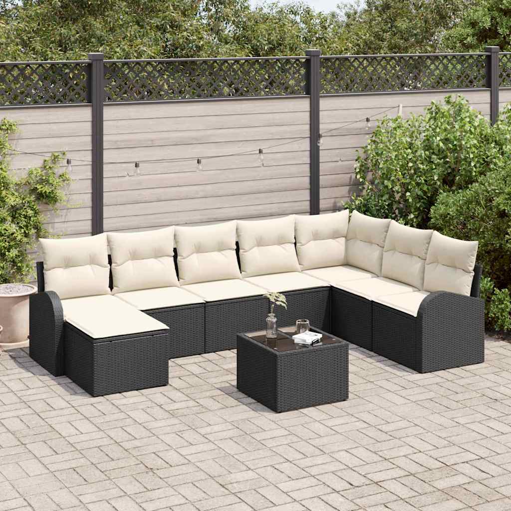 Havesofa Sæt 9 stk. Sort [Syntetisk]: Poly Rattan