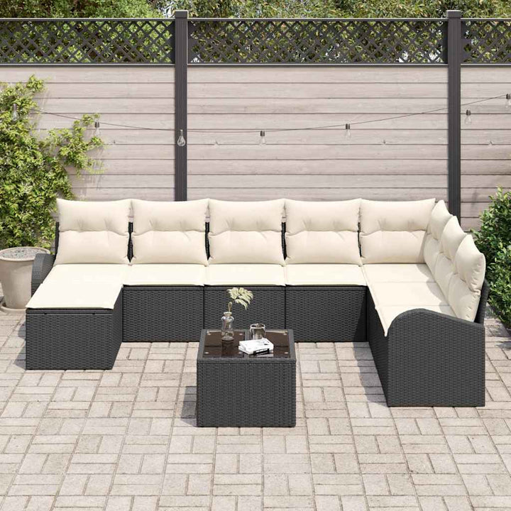 Havesofa Sæt 9 stk. Sort [Syntetisk]: Poly Rattan